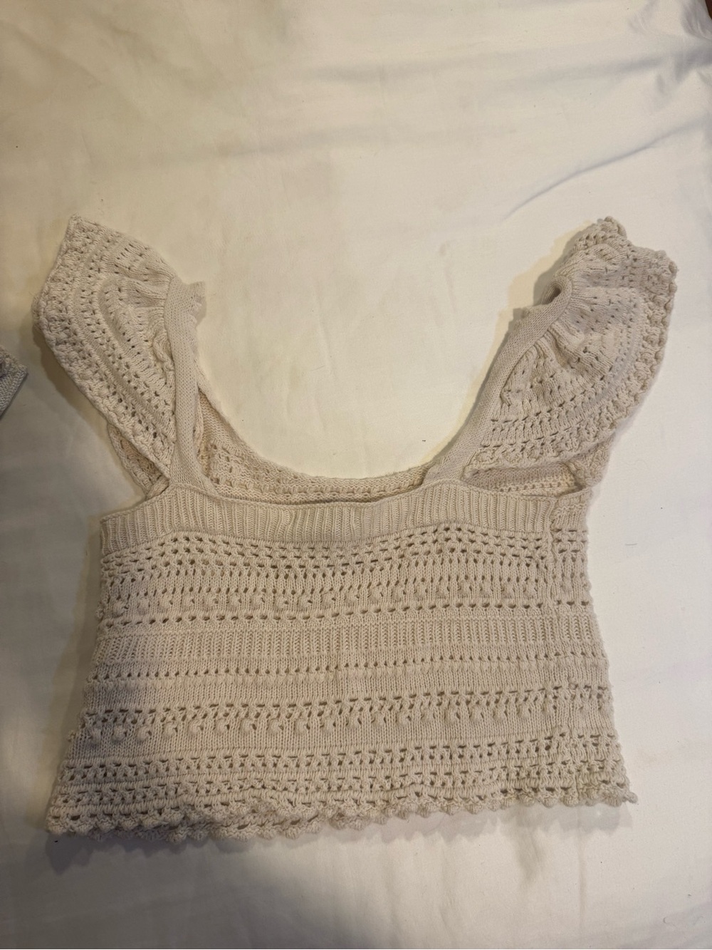Crochet Square-Neck Knit Crop Top - Cream - Picture 3 of 5